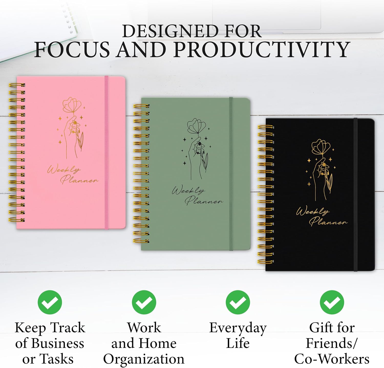 Undated Weekly Planner – Minimalist Daily Planner Notebook for Work, Home & Daily Writing | Simple Matte Planner for Goals, Appointments, Notes & Productivity, Elegant Cardstock Pages, Pink